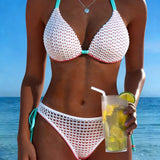 Bikini Bloc De Color Malla Patchwork Halter