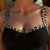 Una Pieza Con Cuello Cuadrado Impreso Leopardo Patchwork