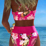 Bikini Floral de Contraste con Corte