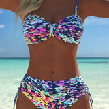 Bikini De Tirantes Finos Con Motivo Abstracto Impreso