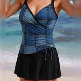 Maillot de Baño Ajustado Estilo Falda con Tirantes