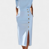 Ceecee Vestido Midi de Manga Larga con Botones Decorativos