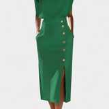 Ceecee Vestido Midi de Manga Larga con Botones Decorativos