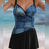 Maillot de Baño Ajustado Estilo Falda con Tirantes