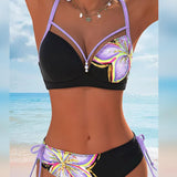 Bralette de Bikini con Encaje Impreso