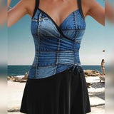 Maillot de Baño Ajustado Estilo Falda con Tirantes