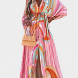 Joelle Vestido Maxi Arcoíris con Escote en V y Manga Murciélago