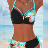 Bralette de Bikini con Encaje Impreso