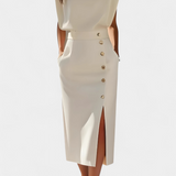 Ceecee Vestido Midi de Manga Larga con Botones Decorativos