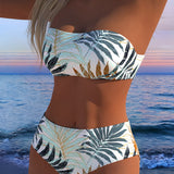 Bikini de estampado vegetal tropical sin tirantes