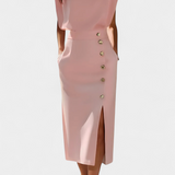 Ceecee Vestido Midi de Manga Larga con Botones Decorativos