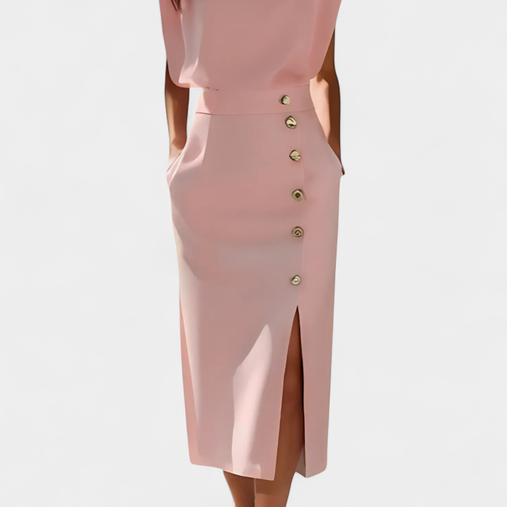 Ceecee Vestido Midi de Manga Larga con Botones Decorativos
