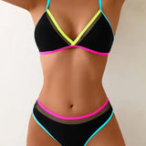 Bikini de Dos Piezas con Diseño de Color Bloqueado