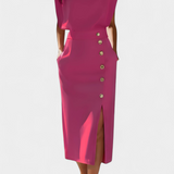 Ceecee Vestido Midi de Manga Larga con Botones Decorativos