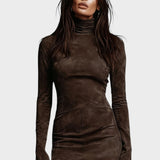 Aurea | Vestido Corto de Ante con Cuello Alto