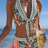 Bikini Bohemio Halter Cordon De Ajuste