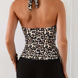 Tankini Cuello Halter Estampado Leopardo