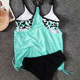 Tankinis con estampado de leopardo y cuello redondo