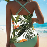 Tankini Impreso Hojas Dos Piezas