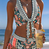Bikini Bohemio Halter Cordon De Ajuste