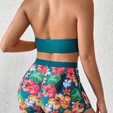 Maillot de baño casual con estampado floral de tres piezas