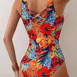 Bañador De Una Pieza Cuello Redondo Tirantes Anchos Floral