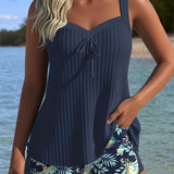Tankini Rayado de Dos Piezas Corto de Playa
