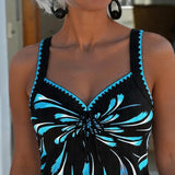 Tankini de Color Sólido con Estampado