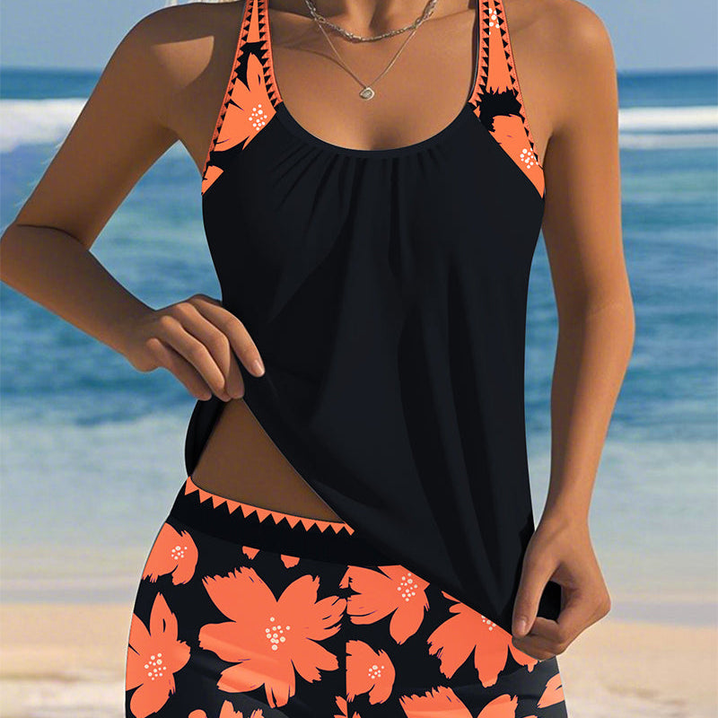 Tankini con escote en U sin mangas estampado boxer