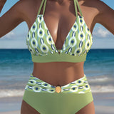 Bikini Sexy Escote Profundo V Con Corte Impreso