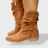 Lucía| Botines de Ante con Punta Redonda y Cremallera para Mujer