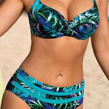 Bikini impreso hojas de talle alto