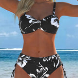 Bikini de Dos Piezas con Cuello Alto y Patrón Impreso