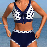Bikinis de talle alto patchwork con lunares