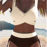 Bikini Casual de Color Contrastado de Dos Piezas