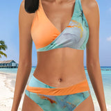 Bikini colorido con sujetador cruzado