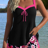 Tankini Con Escote En V Impreso Boxer Deportivo