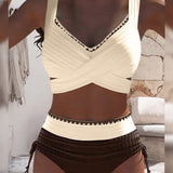 Bikini Casual de Color Contrastado de Dos Piezas