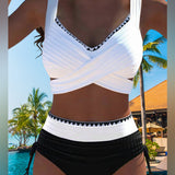 Bikini Casual de Color Contrastado de Dos Piezas