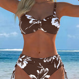 Bikini de Dos Piezas con Cuello Alto y Patrón Impreso