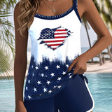 Tankini Bandera Americana Impresa Corazón Dos Piezas