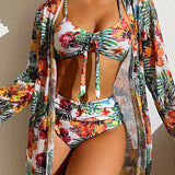 Bikinis con estampado floral y cubre-bikini