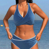 Bikini de vacaciones simple de espalda descubierta plisado