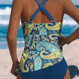Tankini Con Escote En V Y Tirantes Cruzados Impreso