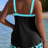 Tankini Con Escote En V Impreso Boxer Deportivo