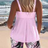 Tankini de Tirantes a Rayas con Pantalón de Playa Impreso