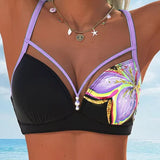 Bralette de Bikini con Encaje Impreso