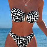 Bikini Sin Tirantes Impreso Geométrico Bandeau