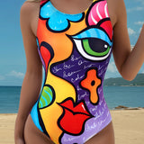 Maillot de Baño Sin Mangas Impreso de Una Pieza