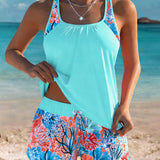Tankini Sin Mangas Camiseta Impresa Shorts